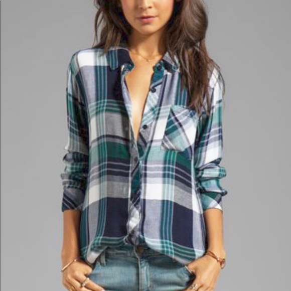 Rails Tops - Rails Hunter Navy and Green Flannel Plaid Shirt S